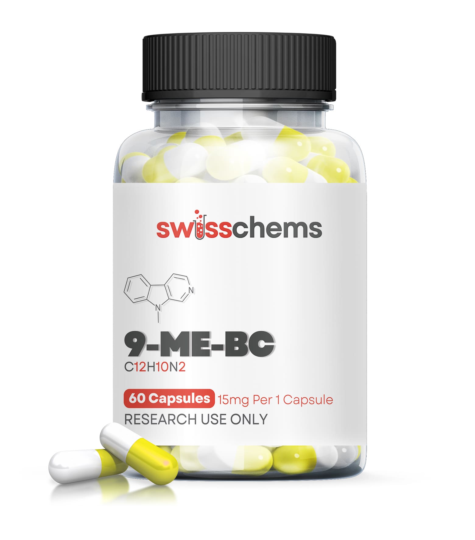 SwissChems 9-Me-BC Nootropic Supplement 15mg Dosage 60 Count