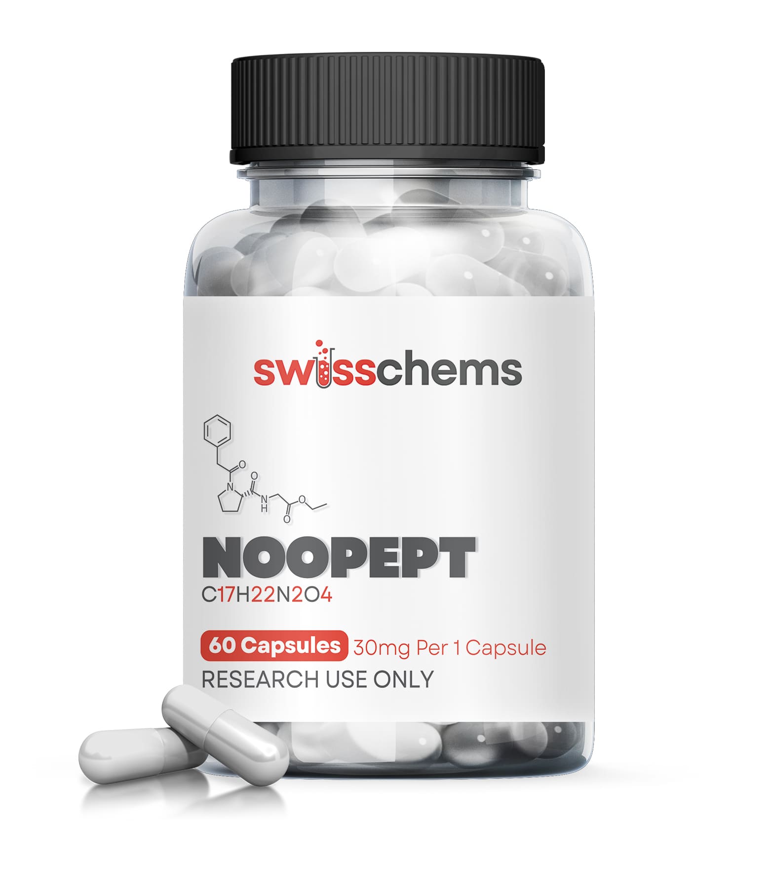 SwissChems Noopept Omberacetam 1800mg Capsules 30mg 60 Count